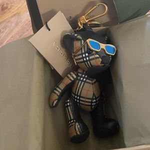 Burberry Thomas Leather Bear Keychain with Sunglasses Original Box and Tags